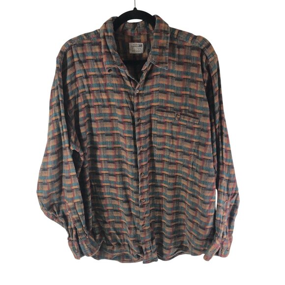 Tony Lambert Design Mens Flannel Shirt Cotton Blend Geometric Blue Orange XL - Picture 1 of 4